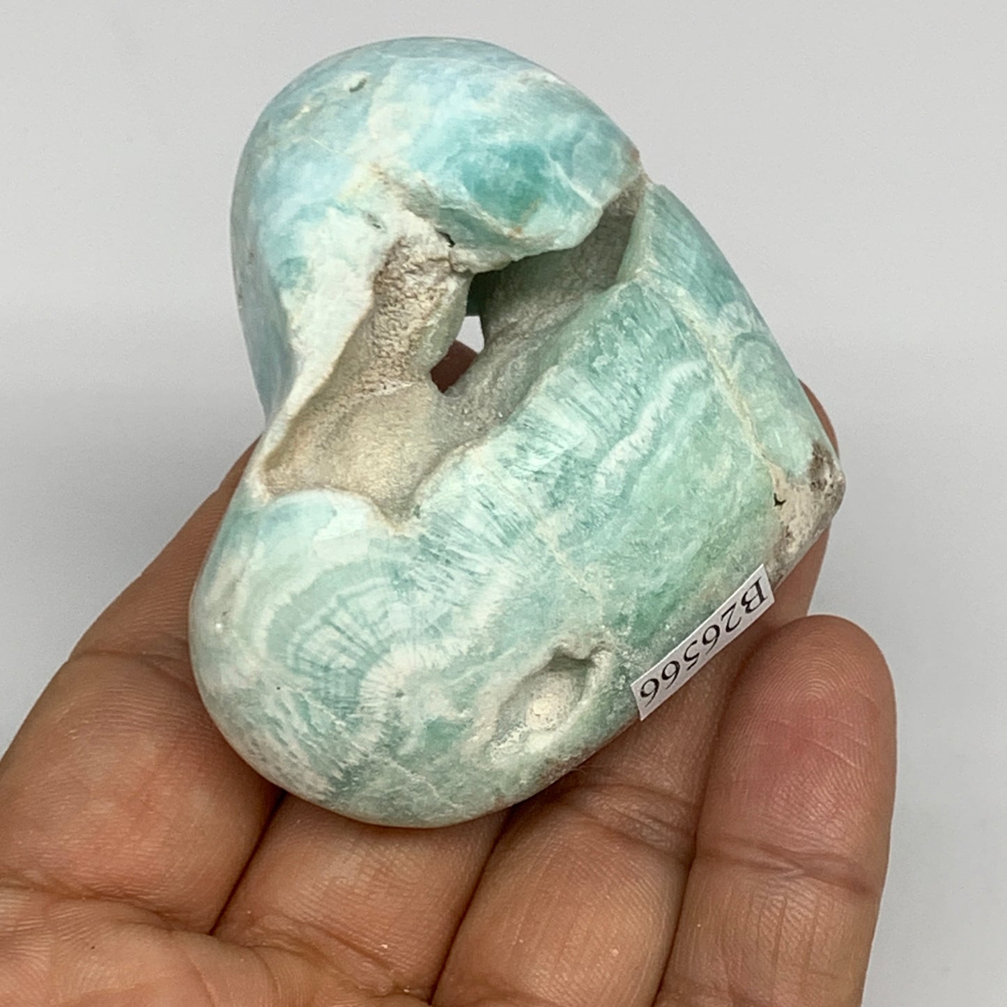 115g, 1.9"x2.4"x1.3" Blue Aragonite Heart Gemstones @Afghanistan, B26566