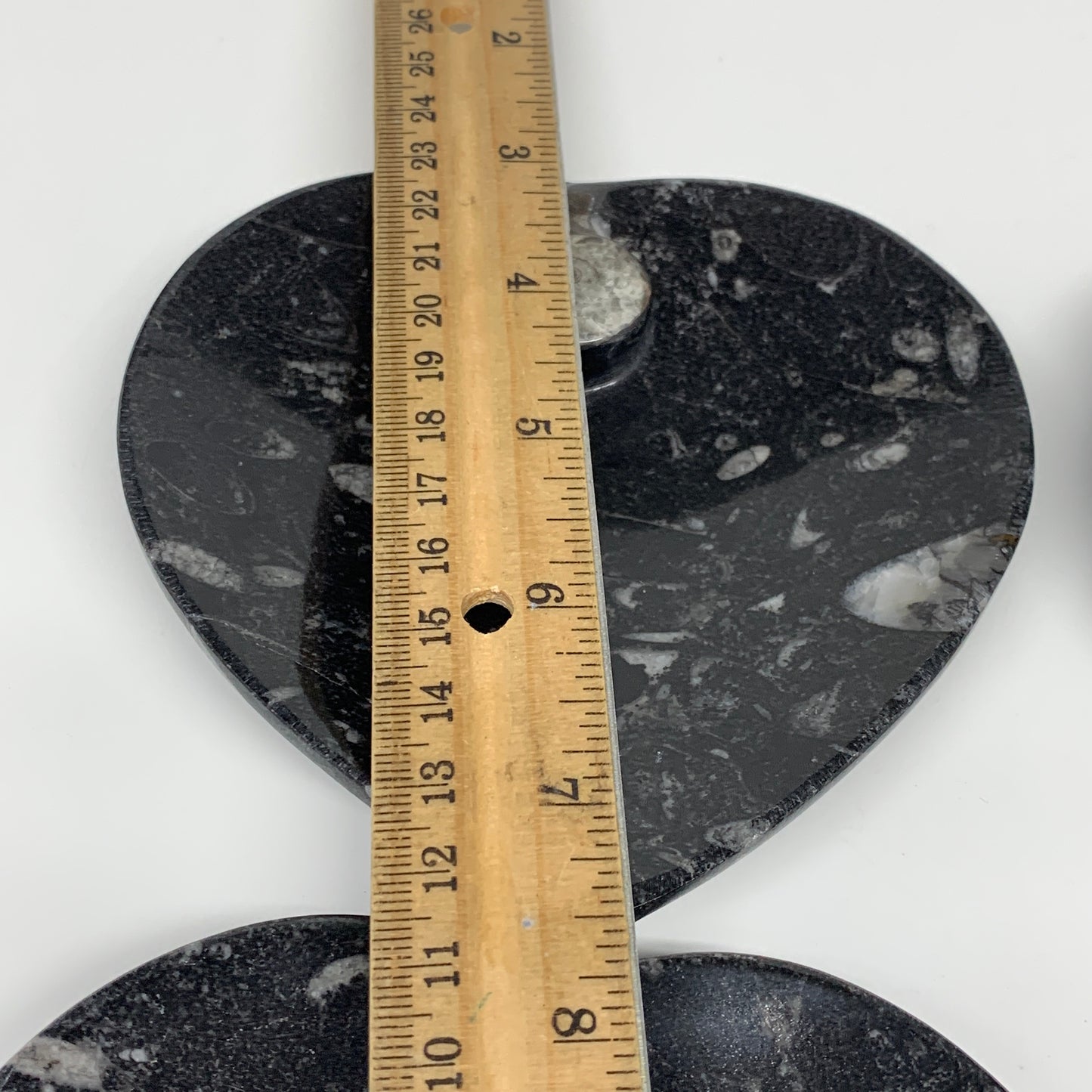 4Pcs, 4.8"x4.7" Small Heart Fossils Orthoceras Ammonite Bowls @Morocco, B8786