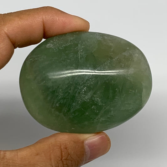 127.3g,2.4"x1.9"x1", Natural Fluorite Palm-Stone Polished Reiki @Madagascar, B17