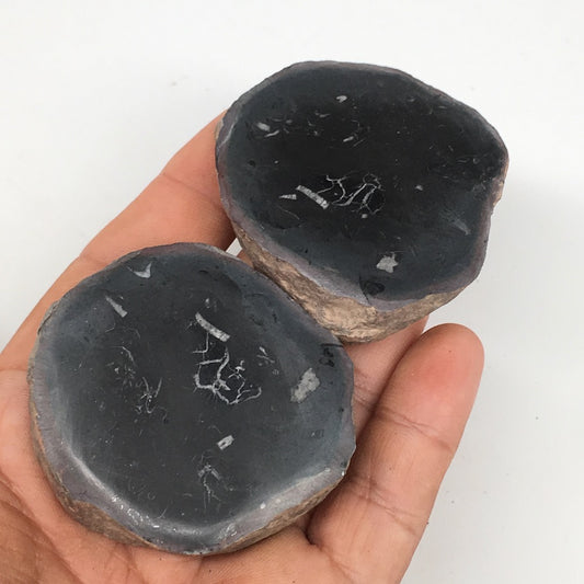 1 Pair,127.1g,2.1"x1.9" Natural Unique Septarian Nodules Slabs @Morocco,MF3609