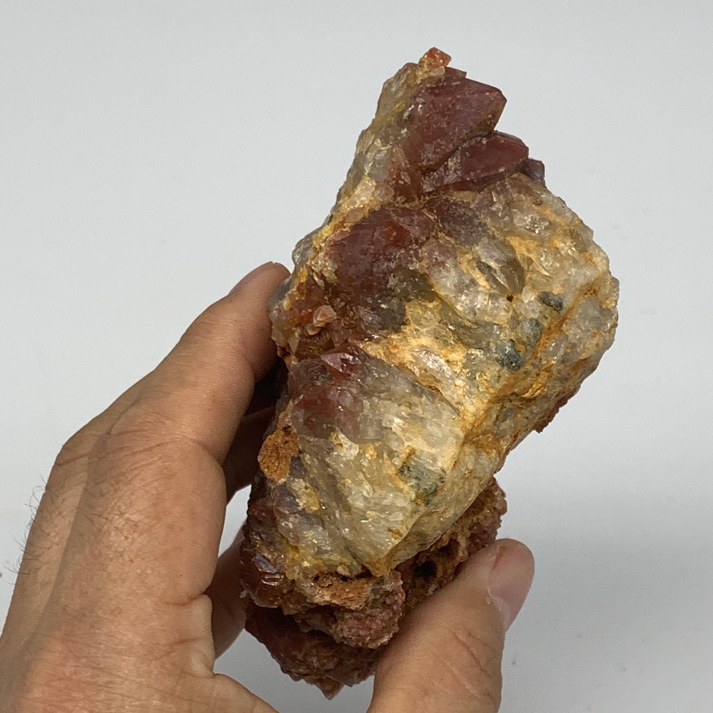 406g, 4.7"x2.8"x2" Red Quartz Crystal Mineral Specimens @Morocco, B11296