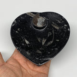 4Pcs, 4.8"x4.7" Small Heart Fossils Orthoceras Ammonite Bowls @Morocco, B8792