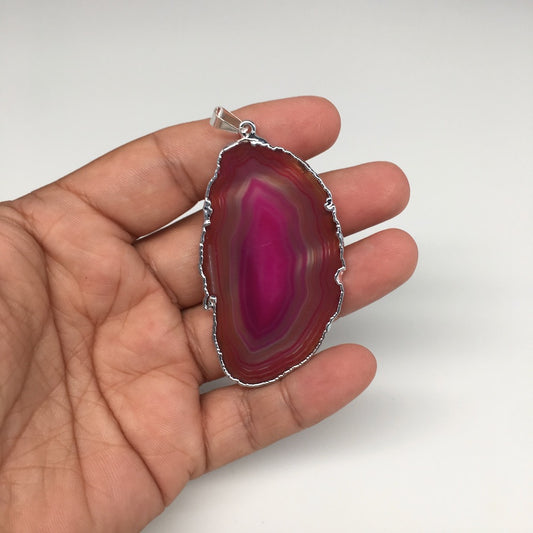 61.5cts, 2.8"x1.4" Blue Agate Druzy Geode Pendant Silver Plated @Brazil, Bp1300 - watangem.com