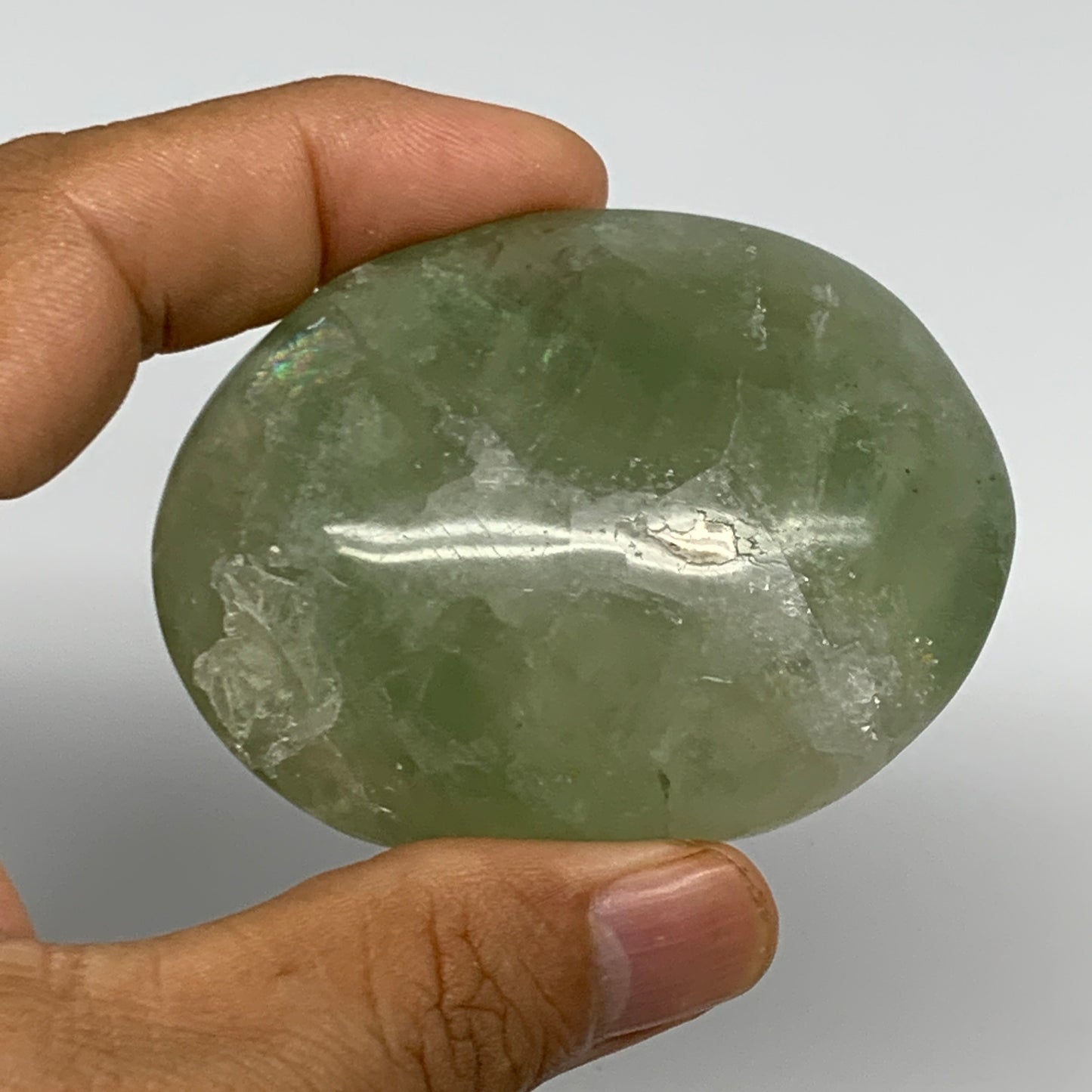 132.6g,2.5"x1.9"x1", Natural Fluorite Palm-Stone Polished Reiki @Madagascar, B17