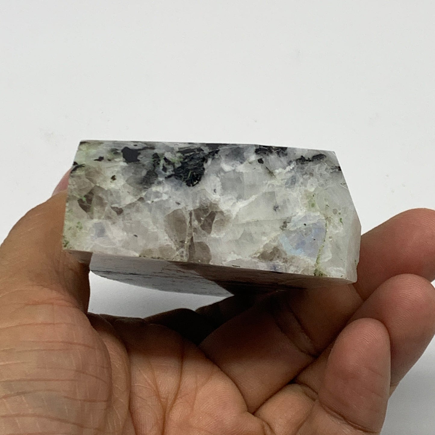 209.3g, 3.2"x2.4"x1", Natural Rainbow Moonstone Freeform Crystal Polished @India