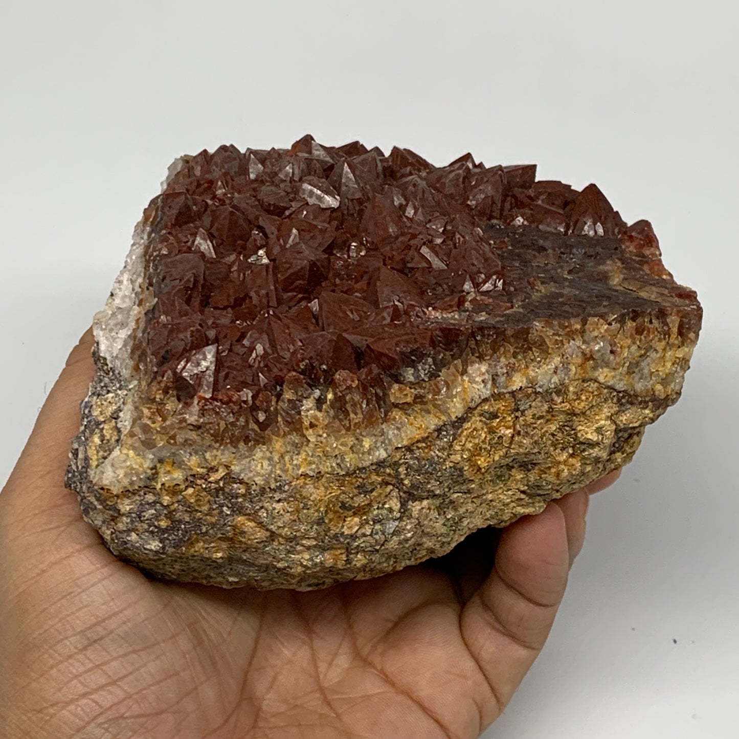 880g, 4.5"x4"x2.8" Red Quartz Crystal Mineral Specimens @Morocco, B11299