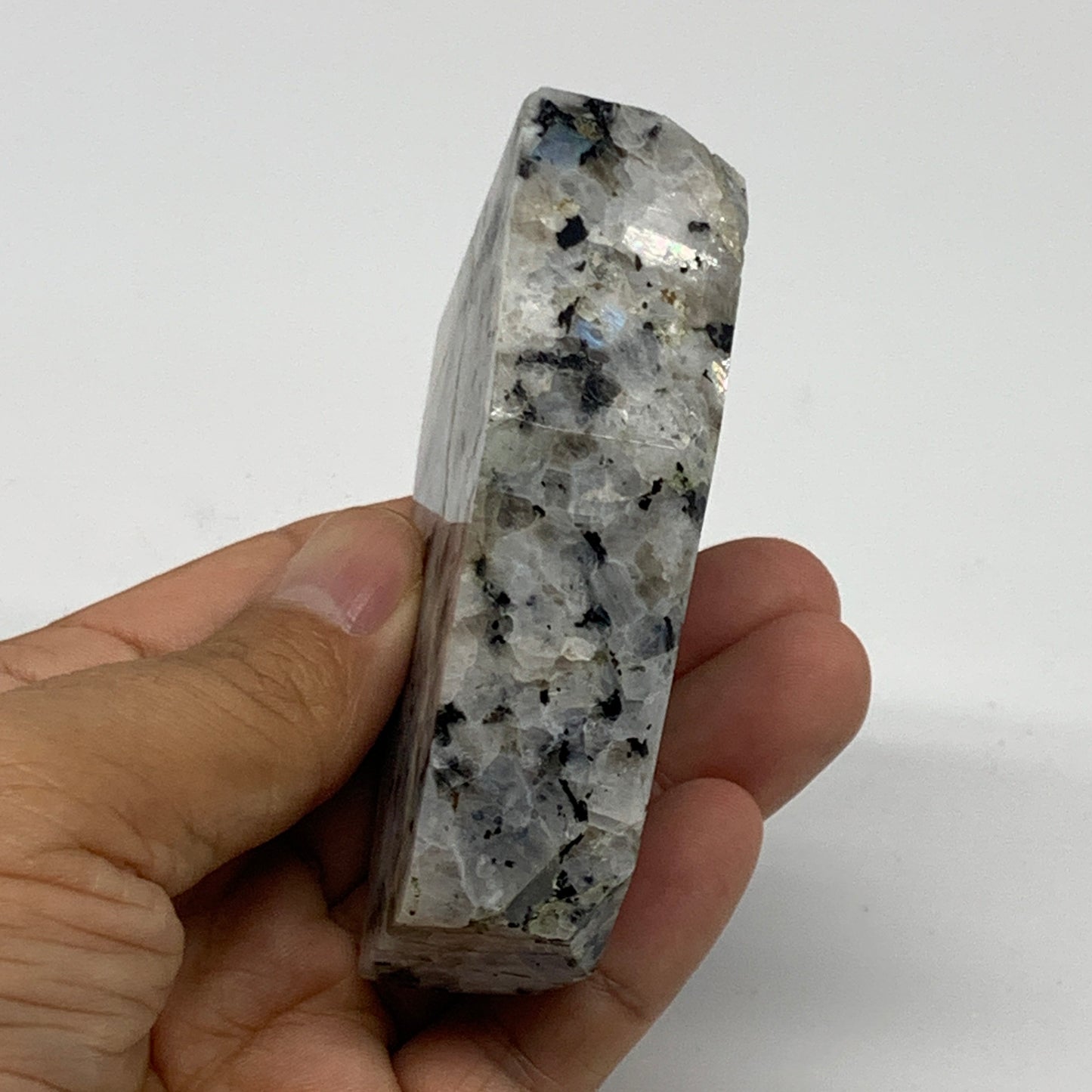 154.4g, 2.9"x1.7"x0.9", Natural Rainbow Moonstone Freeform Crystal Polish B21679