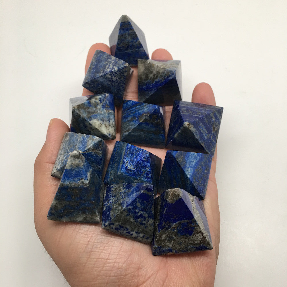 12x Lot Natural Lapis Lazuli Gemstone Small Pyramids Crystal @Afghanistan,C517
