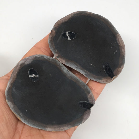 1 Pair,239.6g,2.9"x2.4" Natural Unique Septarian Nodules Slabs @Morocco,MF3621