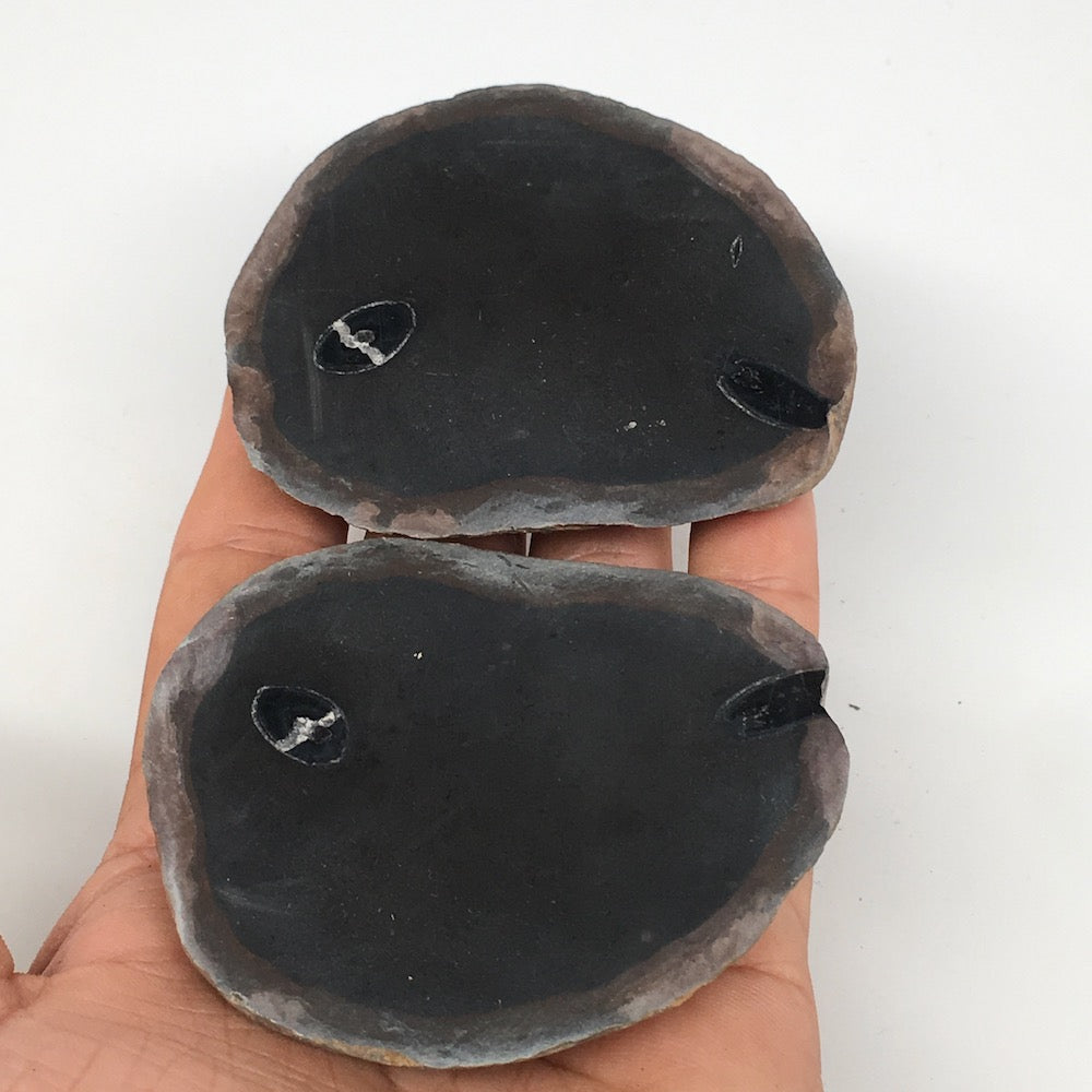 1 Pair,239.6g,2.9"x2.4" Natural Unique Septarian Nodules Slabs @Morocco,MF3621