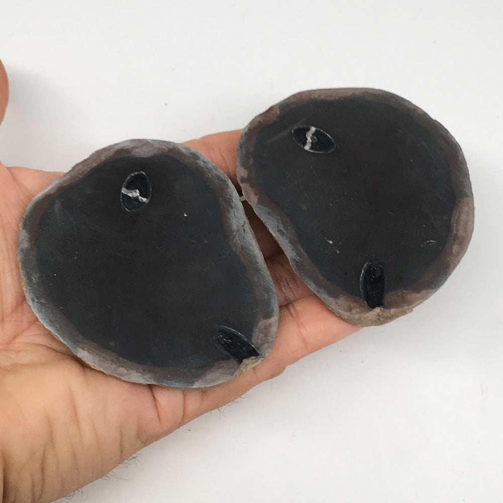 1 Pair,239.6g,2.9"x2.4" Natural Unique Septarian Nodules Slabs @Morocco,MF3621