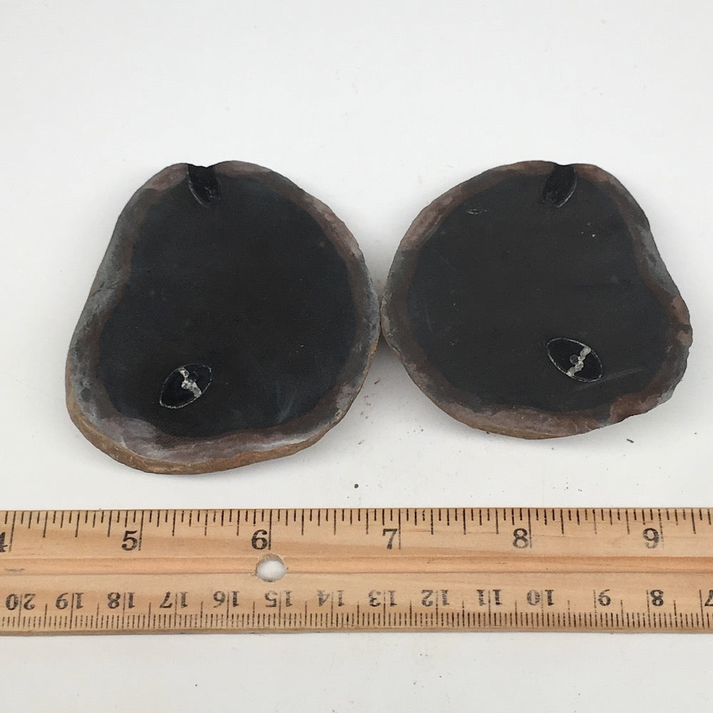 1 Pair,239.6g,2.9"x2.4" Natural Unique Septarian Nodules Slabs @Morocco,MF3621