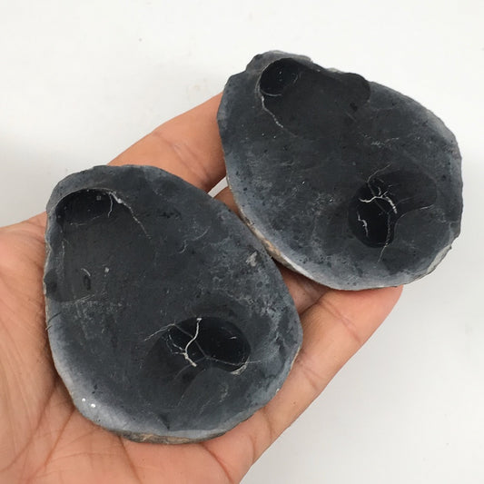 1 Pair,184.2g,2.6"x2.1" Natural Unique Septarian Nodules Slabs @Morocco,MF3622