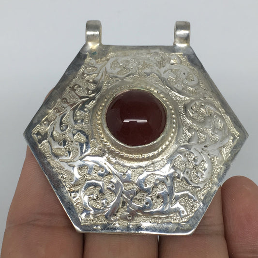 1pc,2.4"x2.4"x0.7,Turkmen Pendant Red Carnelian Hexagon Shape Statement,TN613