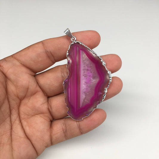 85.5cts, 2.7"x1.4" Blue Agate Druzy Geode Pendant Silver Plated @Brazil, Bp1305 - watangem.com