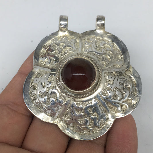 1pc,2.5"x2.2"x0.7",Turkmen Pendant Red Carnelian Flower Shape Statement,TN615