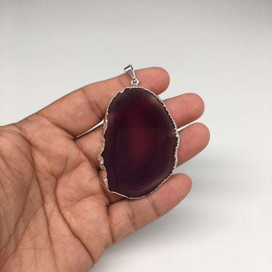 90.5cts, 2.6"x1.6" Blue Agate Druzy Geode Pendant Silver Plated @Brazil, Bp1307 - watangem.com