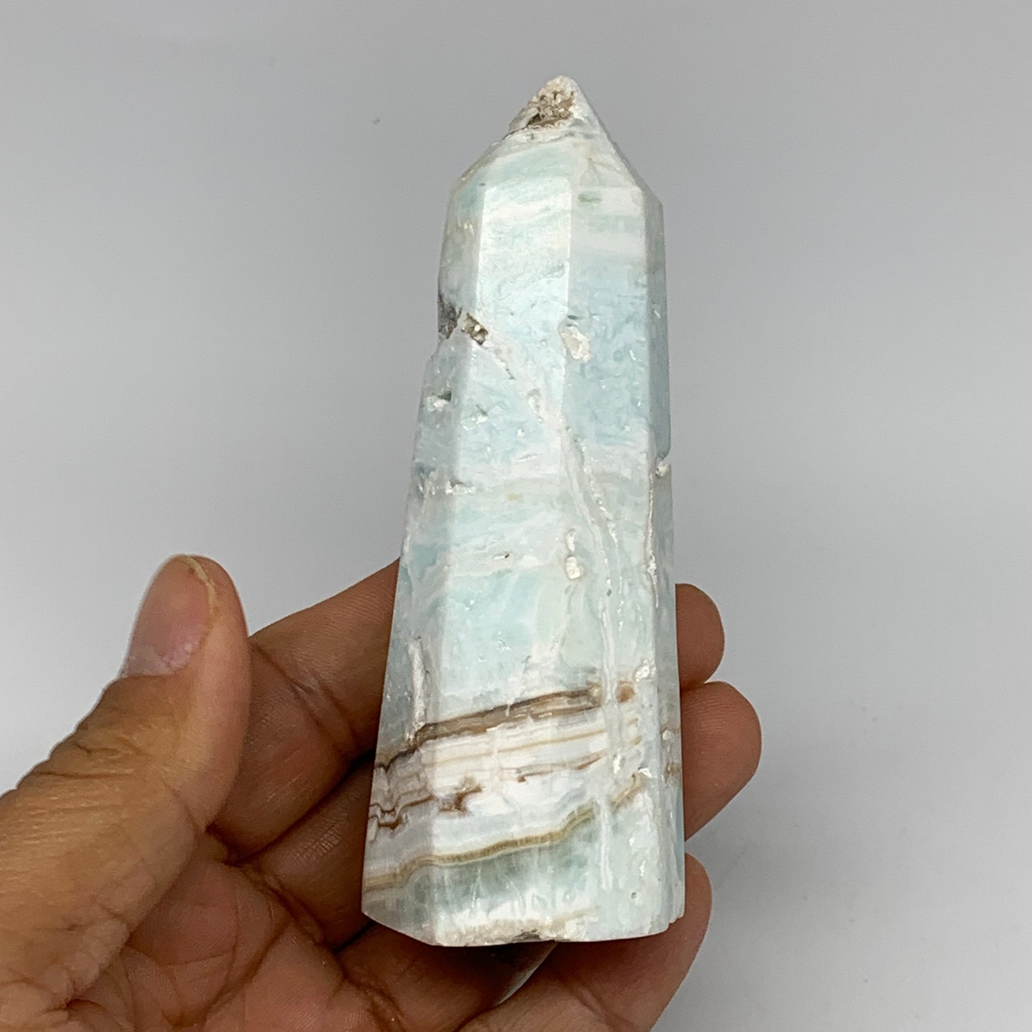 167.2g, 3.9"x1.4"x1.3", Caribbean Calcite Tower Gemstone @Afghanistan, B26192