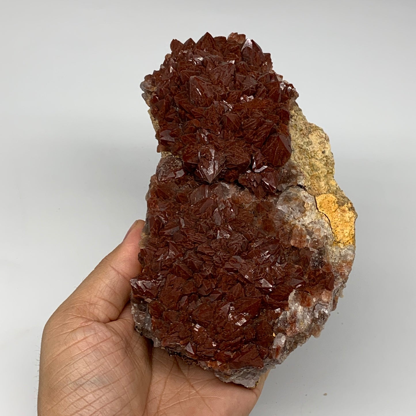 1040g, 6.6"x3.5"x3.3" Red Quartz Crystal Mineral Specimens @Morocco, B11304