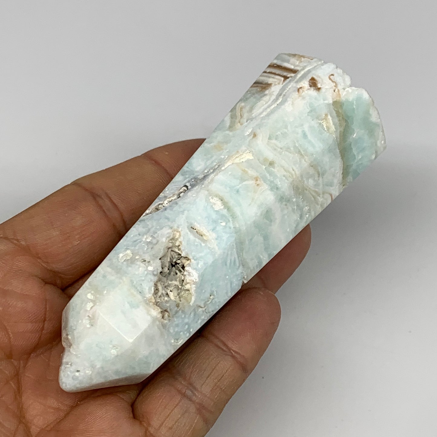 167.2g, 3.9"x1.4"x1.3", Caribbean Calcite Tower Gemstone @Afghanistan, B26192