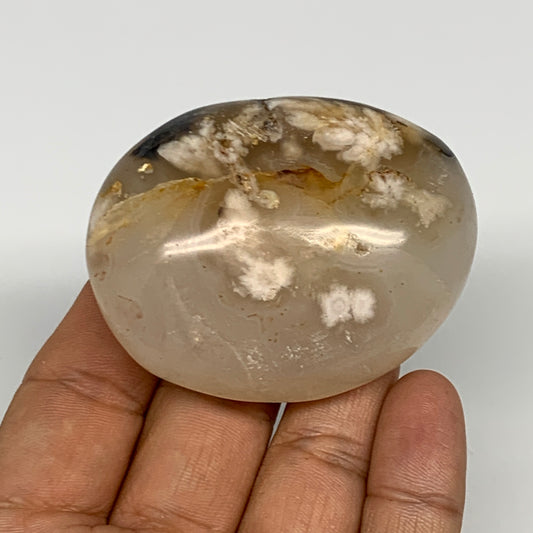 104.9g,2.4"x1.9"x1", Flower Agate Palm-Stone Crystal Reiki @Madagascar,B16225