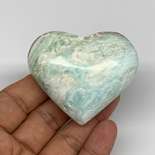 102.9g, 2"x2.4"x1.1" Blue Aragonite Heart Gemstones @Afghanistan, B26580