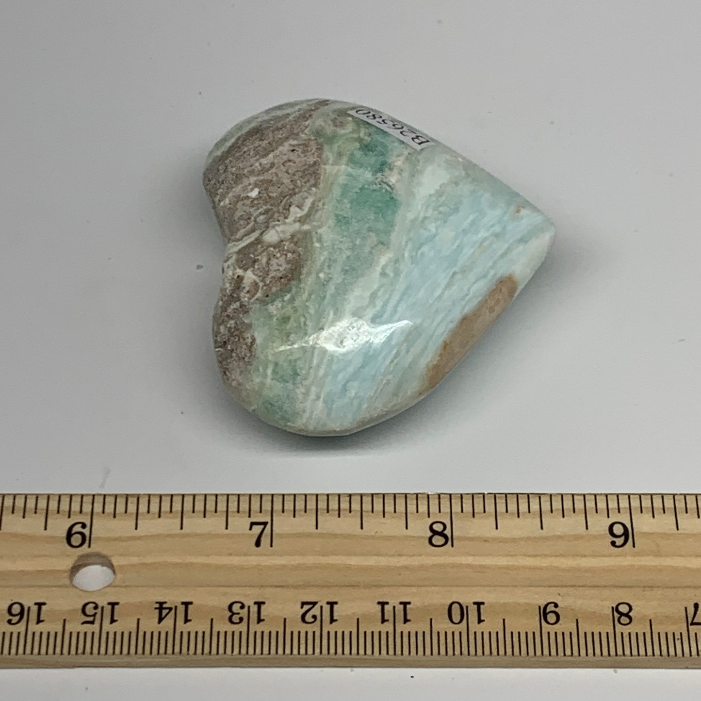 102.9g, 2"x2.4"x1.1" Blue Aragonite Heart Gemstones @Afghanistan, B26580