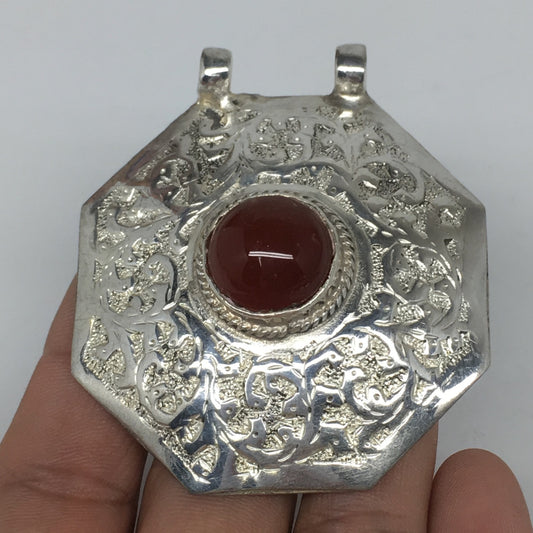 1pc, 2.4"x2.1"x0.7",Turkmen Pendant Red Carnelian Octagon Shape Statement,TN621