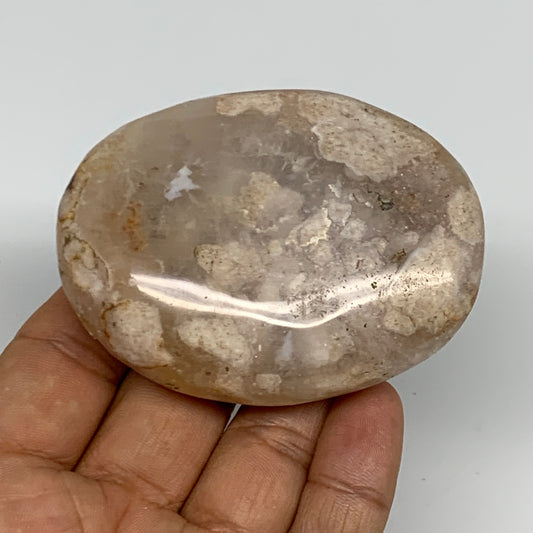 143g,2.8"x2.2"x1", Flower Agate Palm-Stone Crystal Reiki @Madagascar,B16227