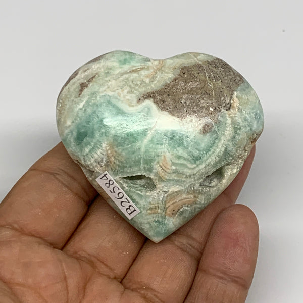 98g, 2.1"x2.3"x1.1" Blue Aragonite Heart Gemstones @Afghanistan, B26584