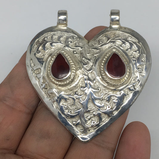1pc, 2.3"x2.1"x0.4",Turkmen Pendant Red Carnelian Heart Shape Statement,TN625