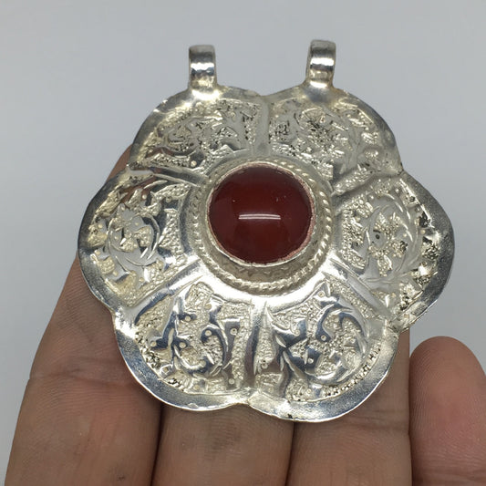 1pc, 2.3"x2.1"x0.4",Turkmen Pendant Red Carnelian Flower Shape Statement,TN626