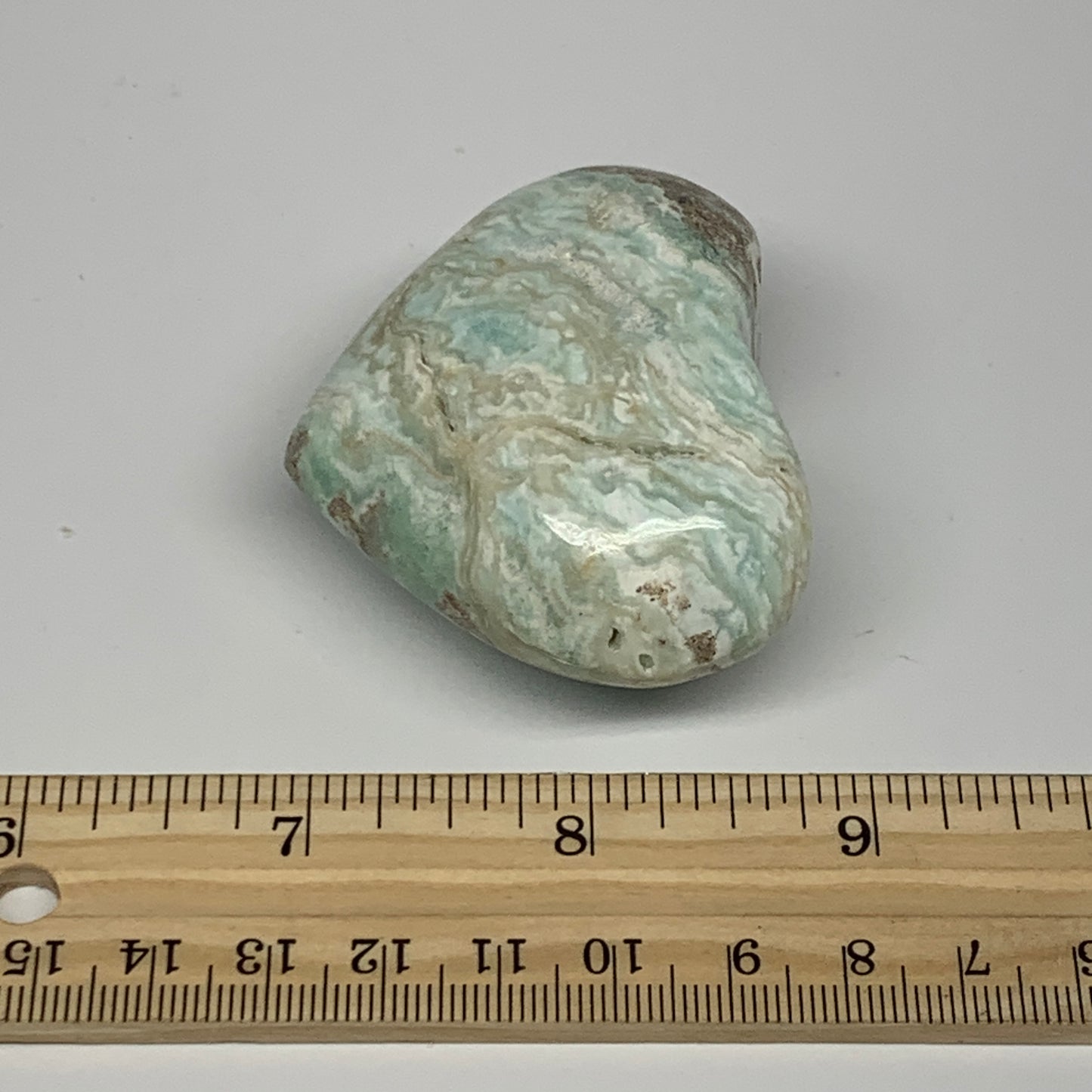 109.4g, 1.9"x2.4"x1.2" Blue Aragonite Heart Gemstones @Afghanistan, B26585