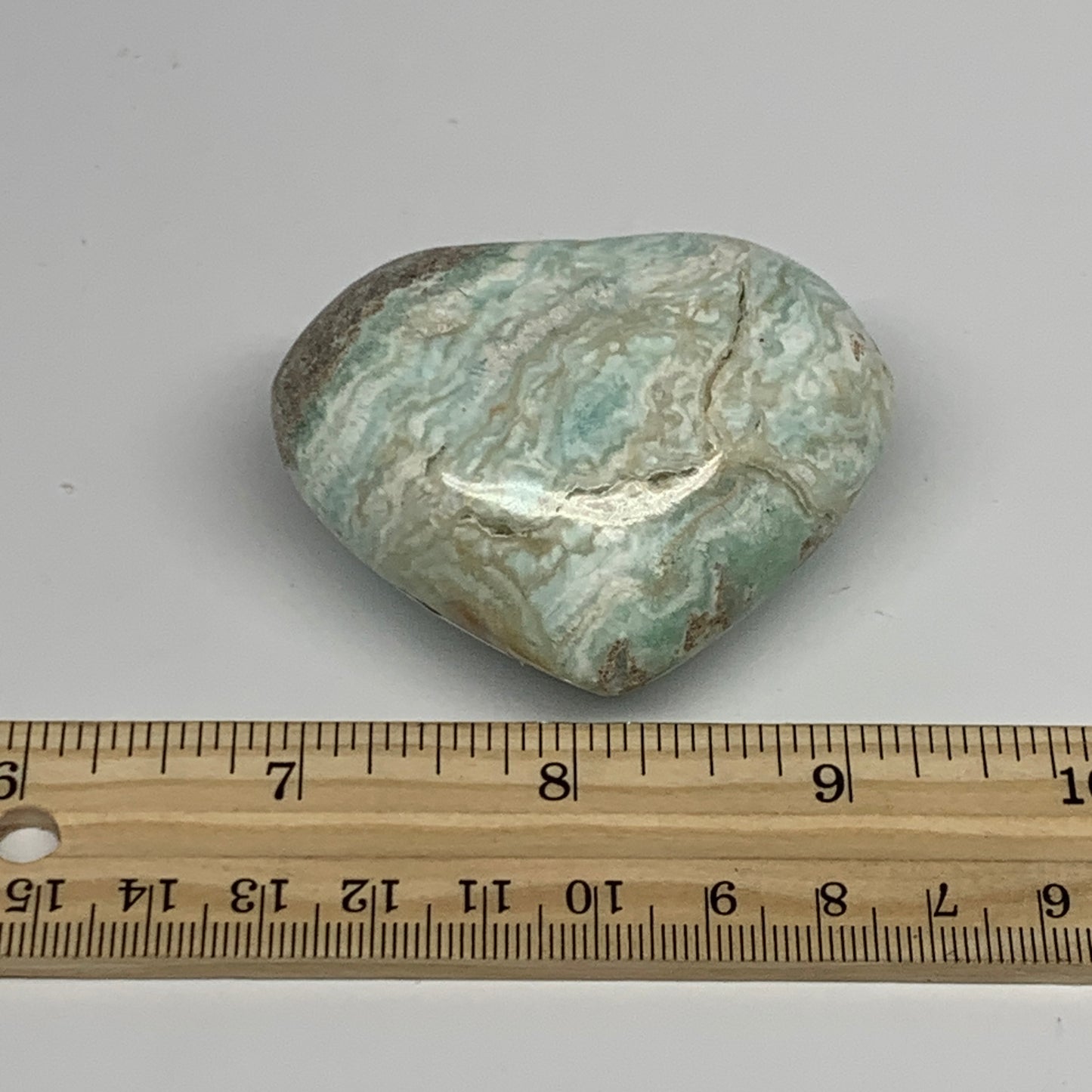 109.4g, 1.9"x2.4"x1.2" Blue Aragonite Heart Gemstones @Afghanistan, B26585