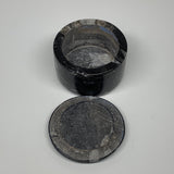 223.7g, 1.7"x2.6" Black Fossils Ammonite Orthoceras Jewelry Box @Morocco,F2382