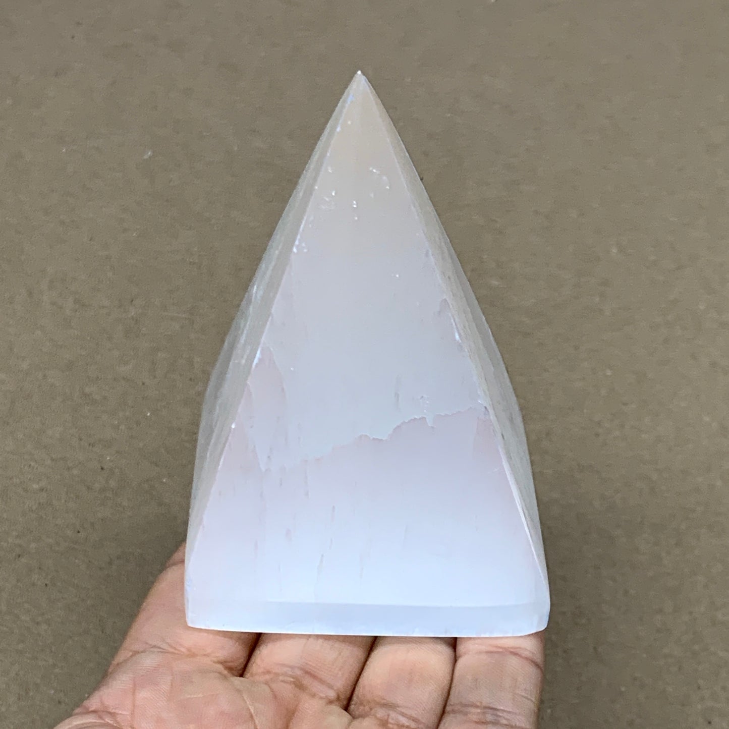 294g, 3.5"x2.4" White Selenite/Satin Spar Pyramid Crystal @Morocco, B24147