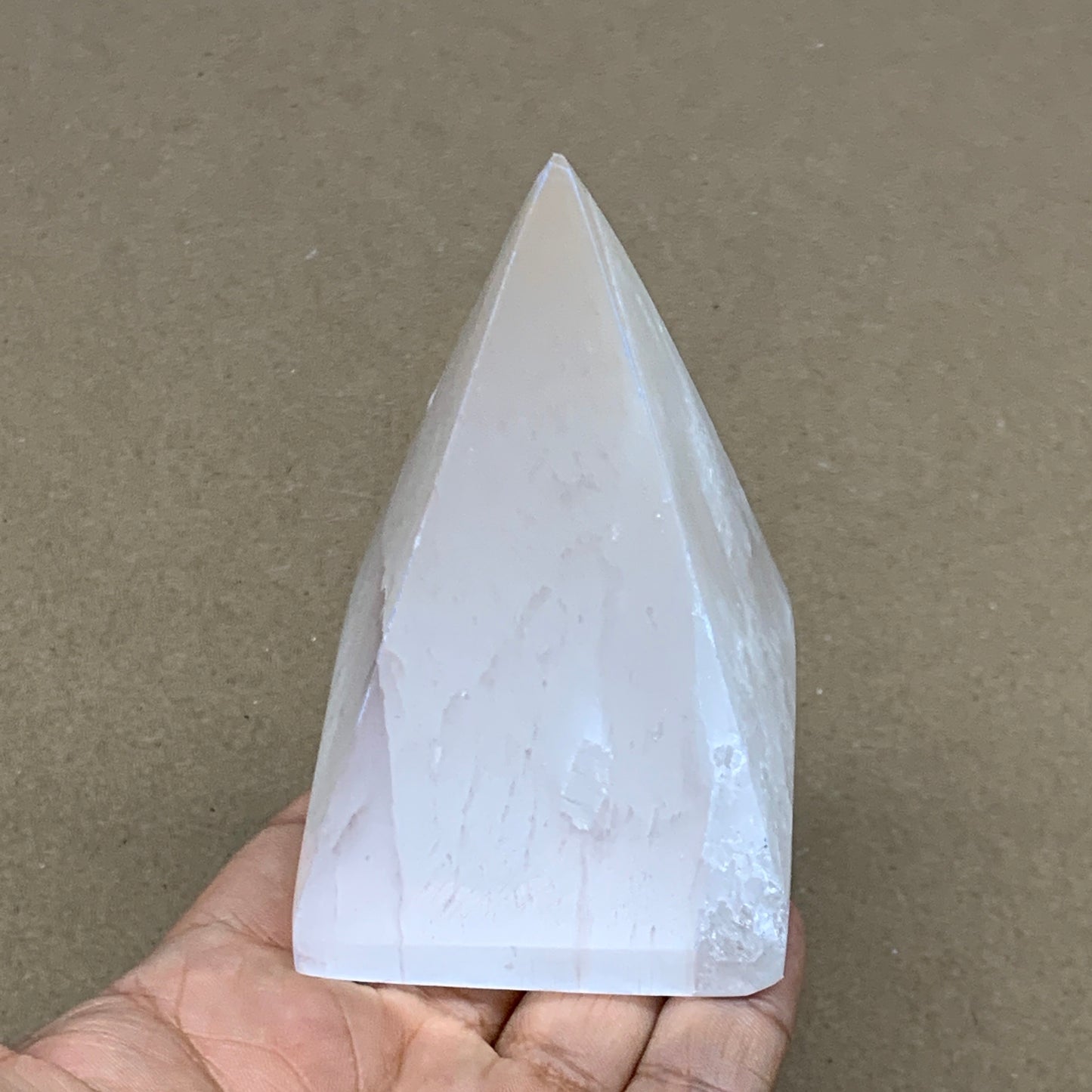 294g, 3.5"x2.4" White Selenite/Satin Spar Pyramid Crystal @Morocco, B24147