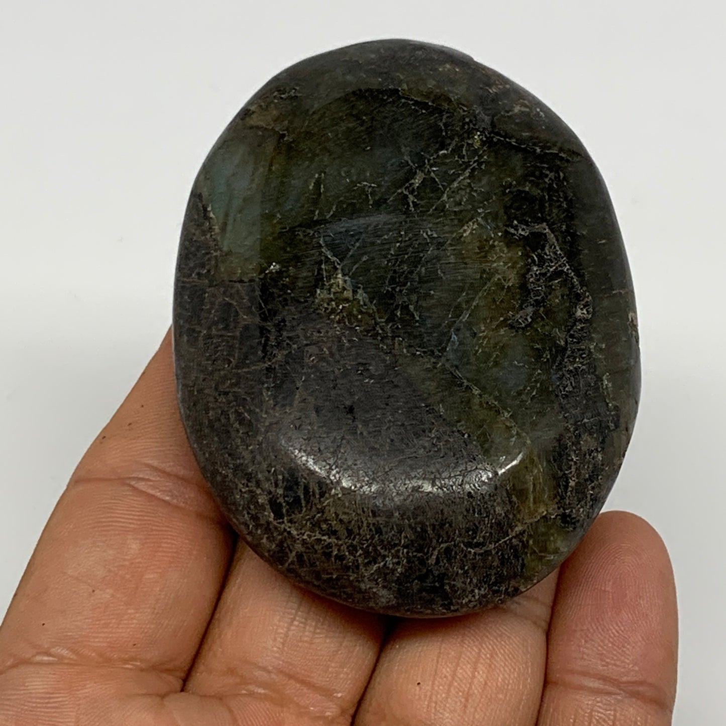 109.7g,2.8"x2"x0.7", Labradorite Palm-stone Polished Reiki @Madagascar,B17791