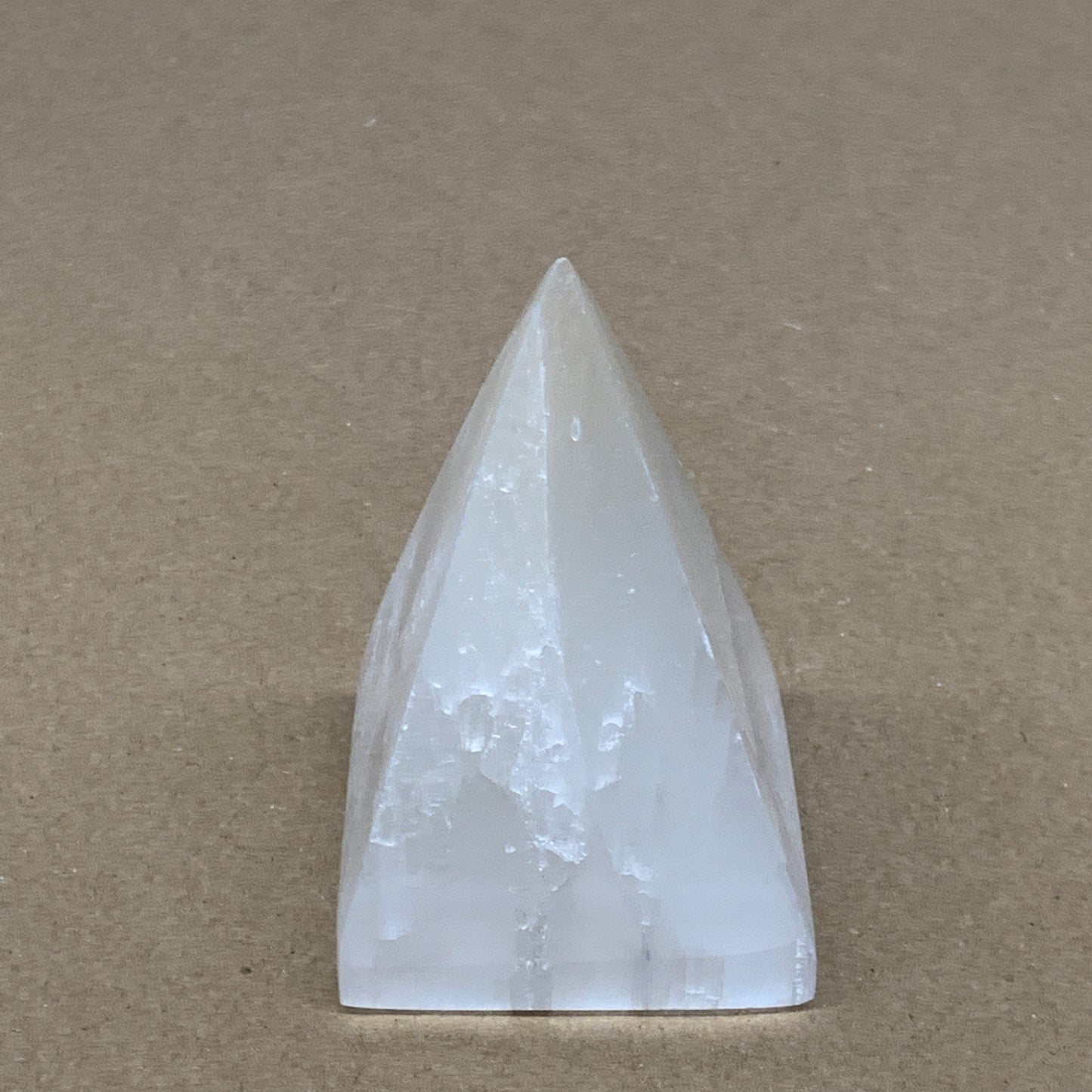 294g, 3.5"x2.4" White Selenite/Satin Spar Pyramid Crystal @Morocco, B24147