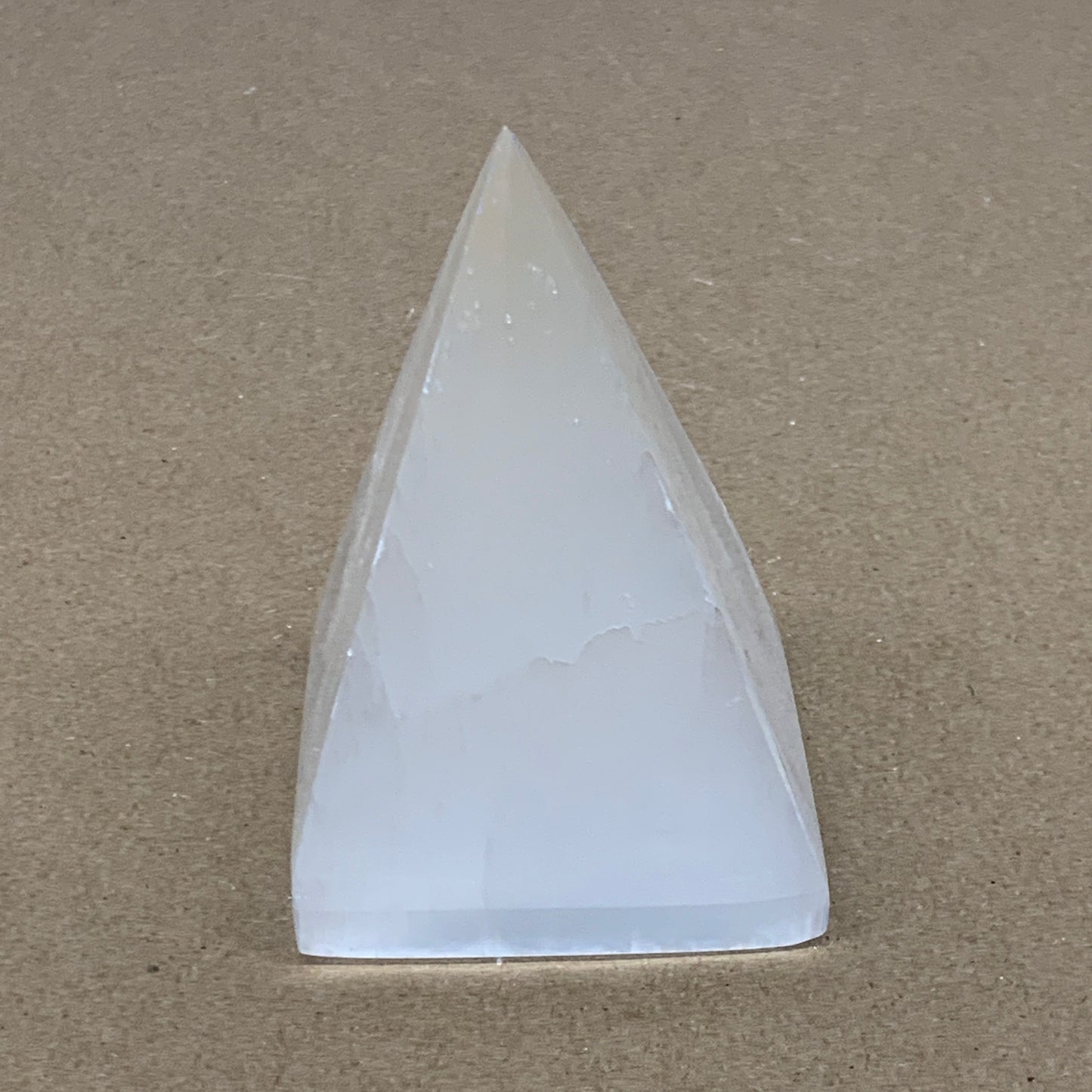 294g, 3.5"x2.4" White Selenite/Satin Spar Pyramid Crystal @Morocco, B24147