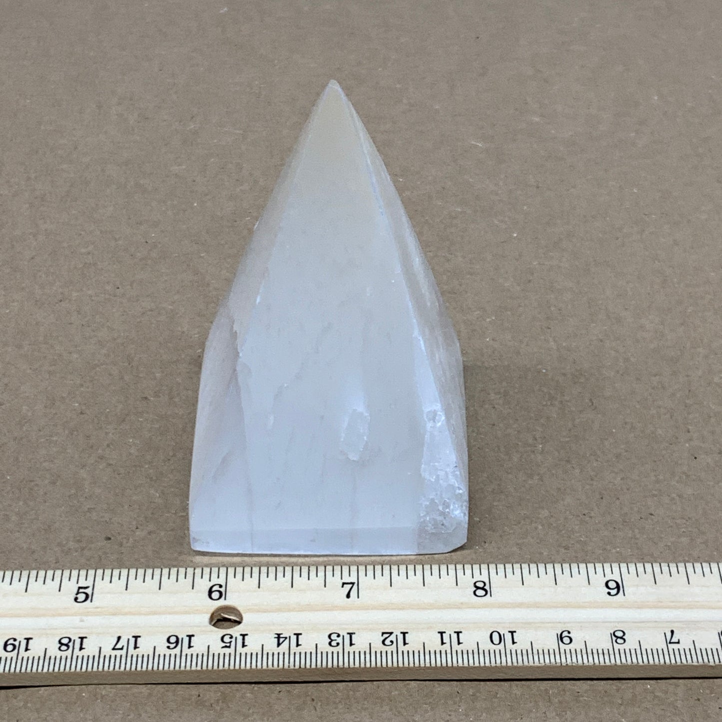 294g, 3.5"x2.4" White Selenite/Satin Spar Pyramid Crystal @Morocco, B24147