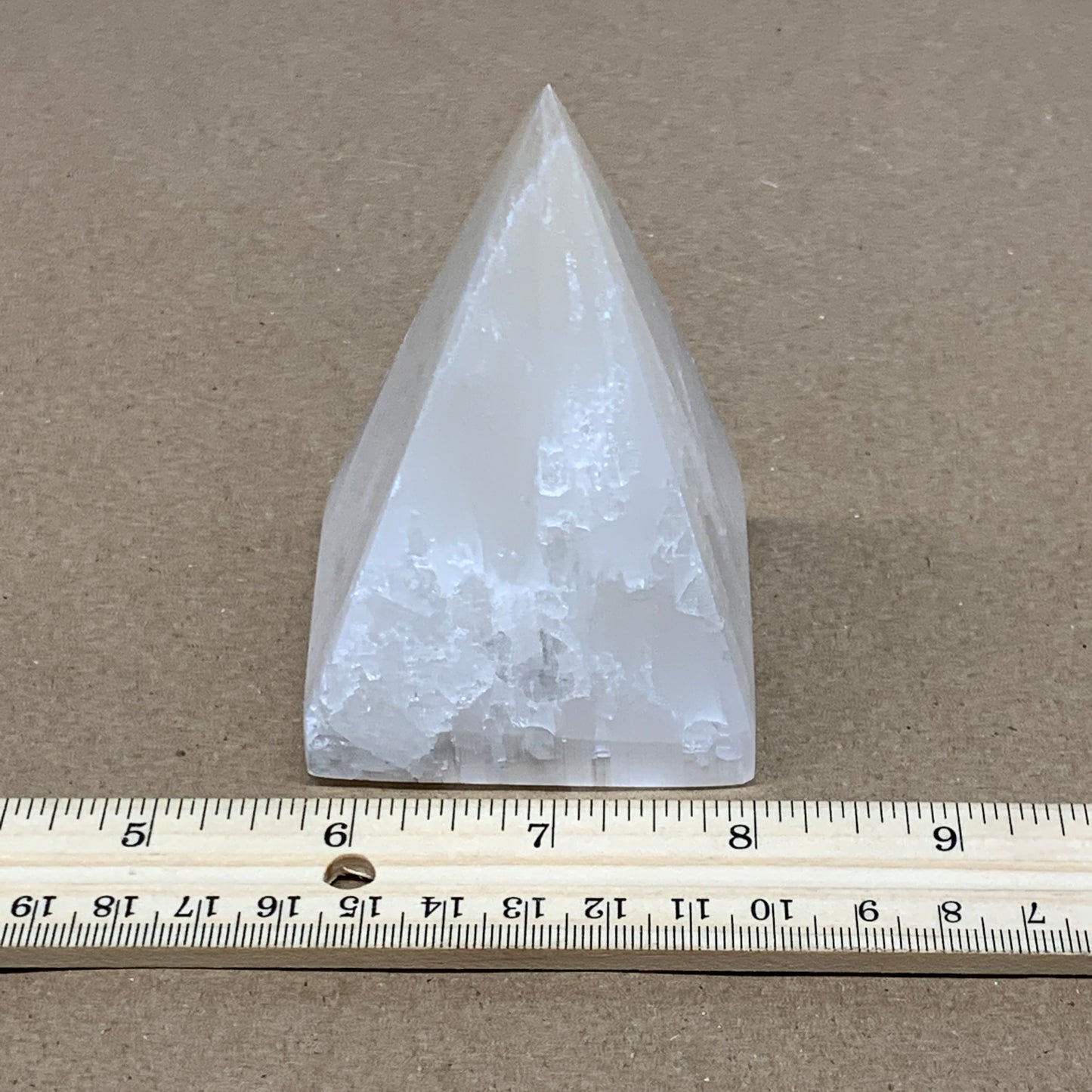 294g, 3.5"x2.4" White Selenite/Satin Spar Pyramid Crystal @Morocco, B24147
