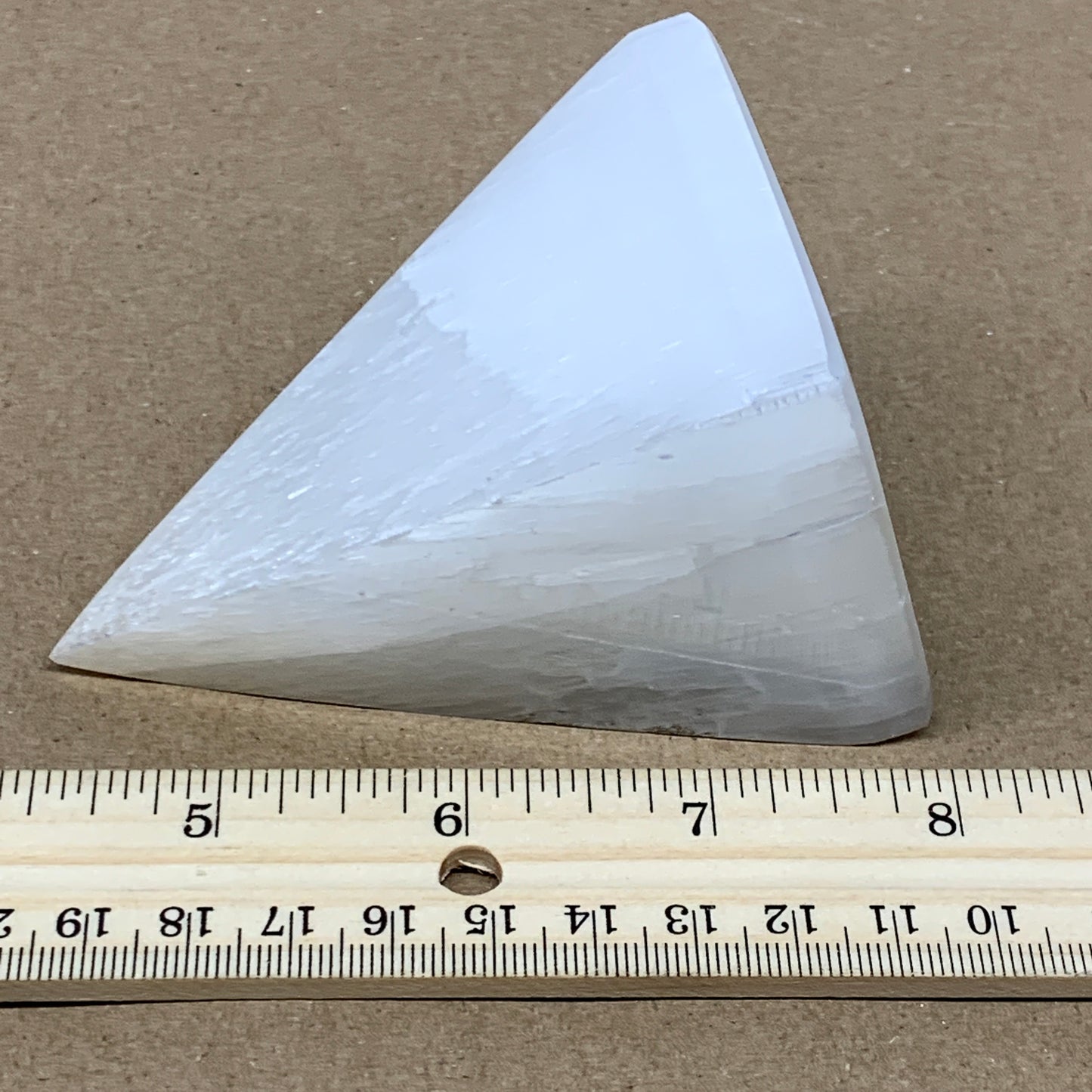 294g, 3.5"x2.4" White Selenite/Satin Spar Pyramid Crystal @Morocco, B24147