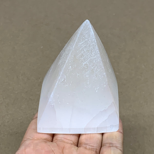 249g, 3"x2.2" White Selenite/Satin Spar Pyramid Crystal @Morocco, B24148