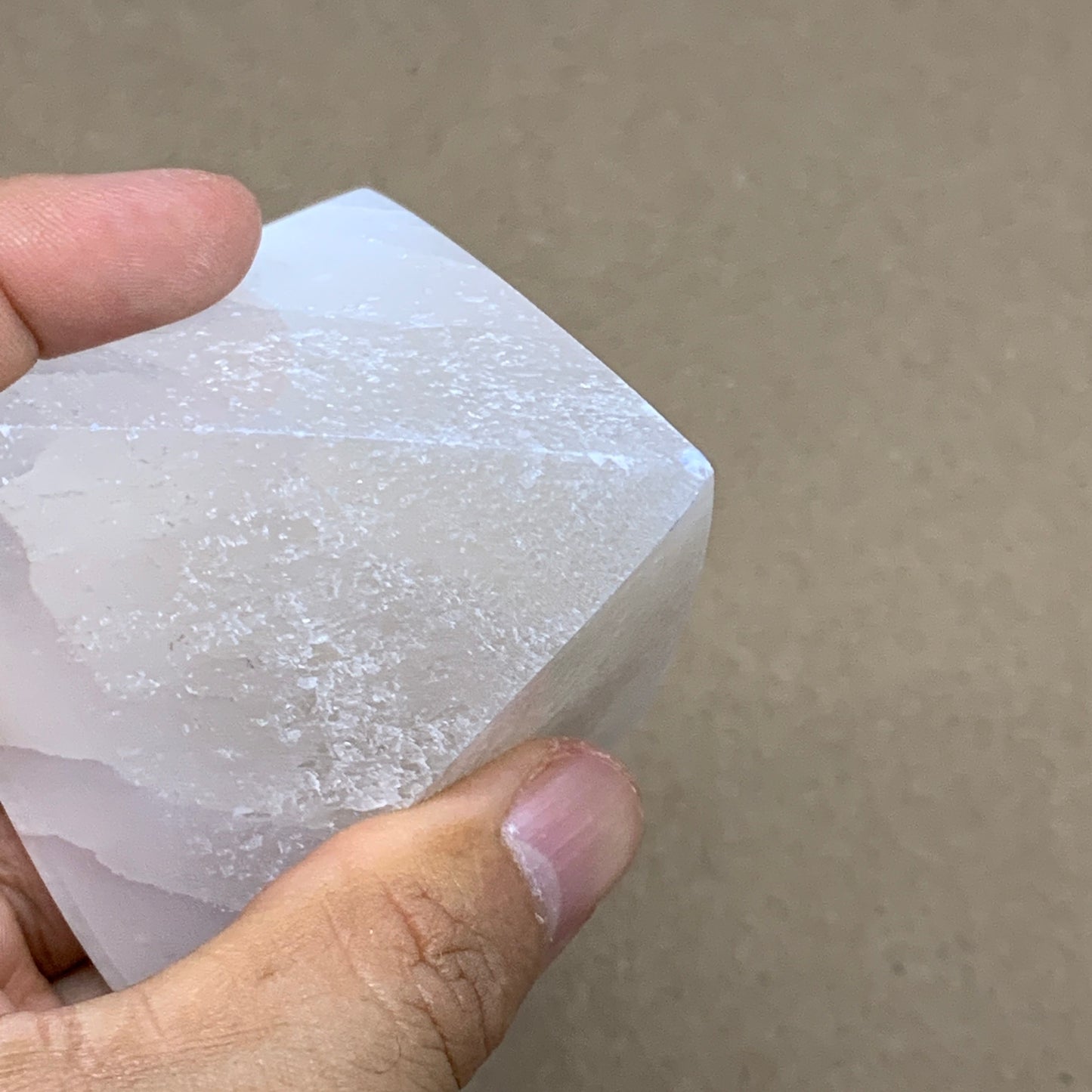 249g, 3"x2.2" White Selenite/Satin Spar Pyramid Crystal @Morocco, B24148
