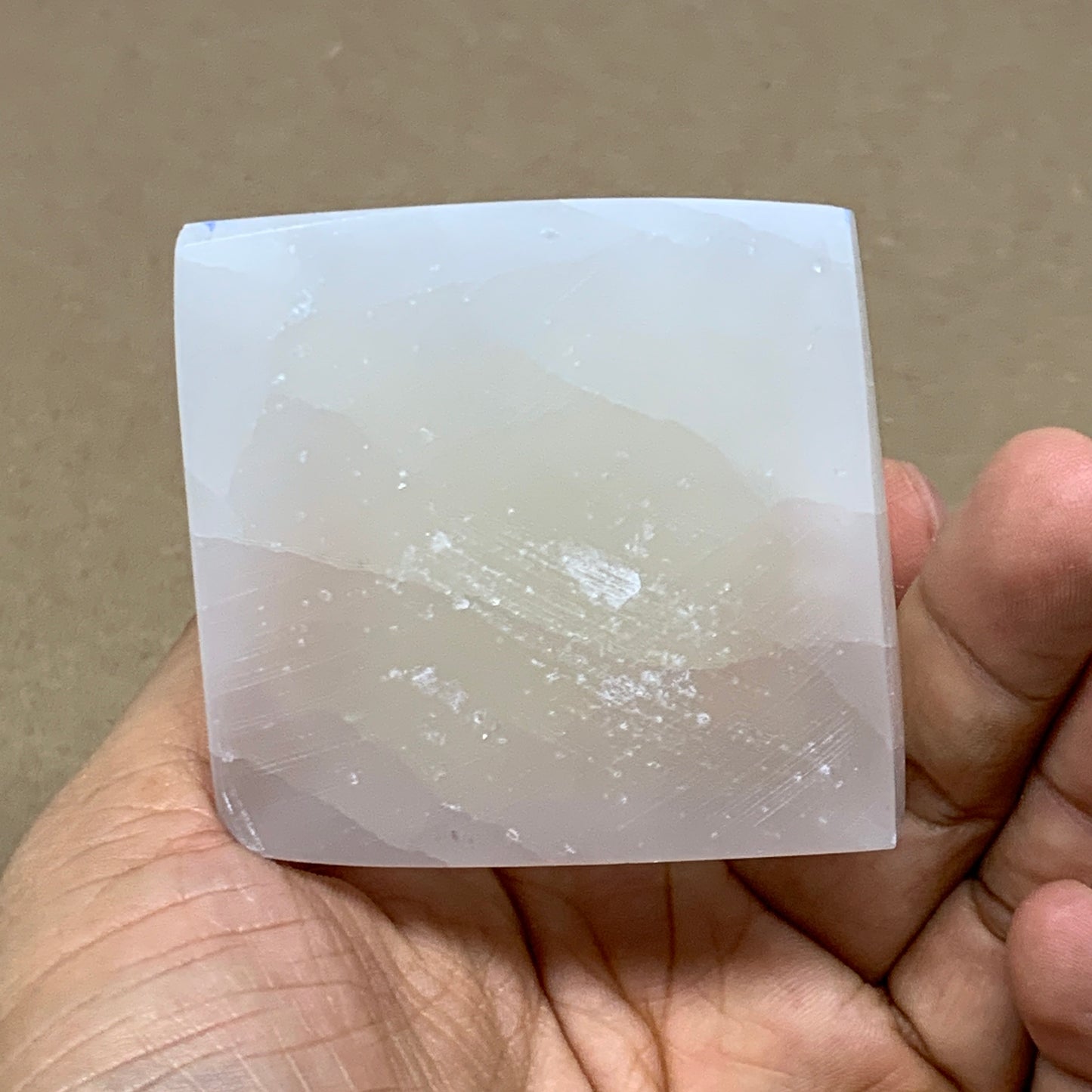249g, 3"x2.2" White Selenite/Satin Spar Pyramid Crystal @Morocco, B24148