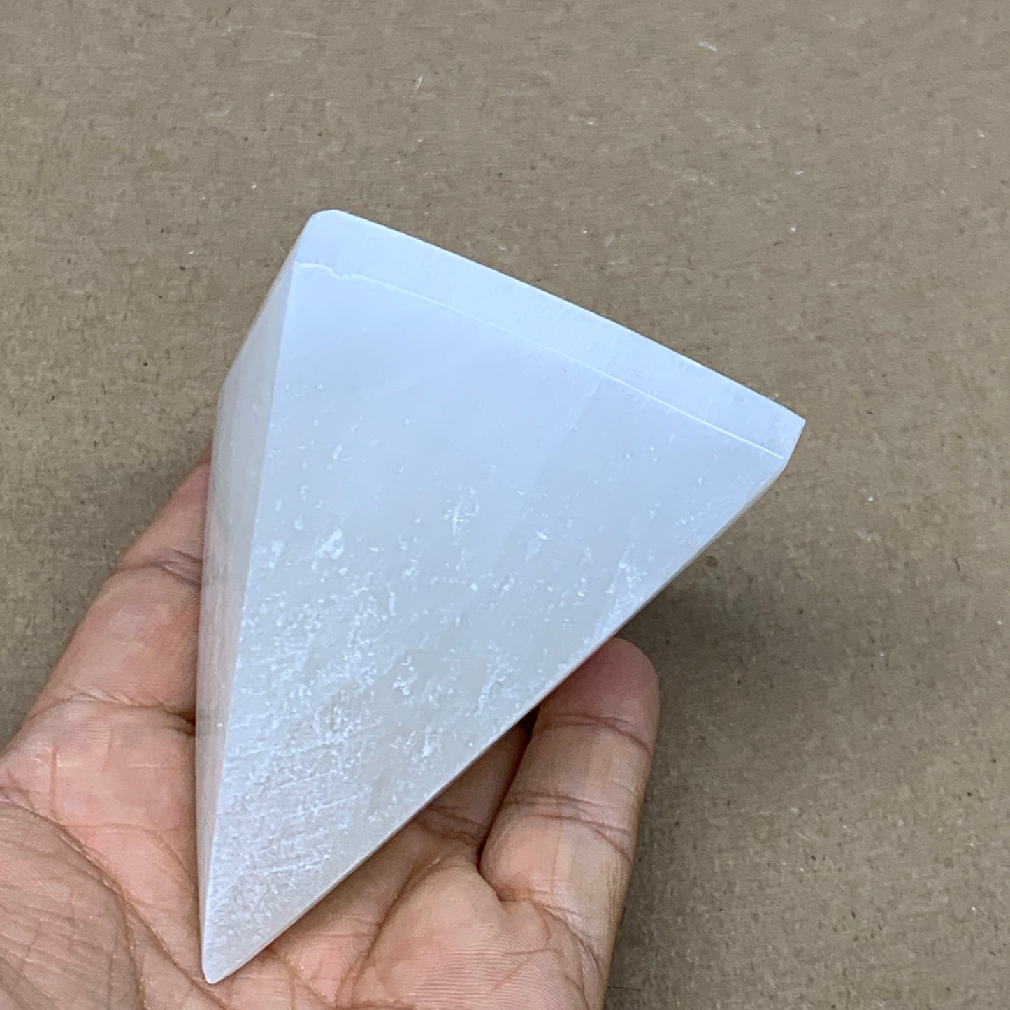 249g, 3"x2.2" White Selenite/Satin Spar Pyramid Crystal @Morocco, B24148
