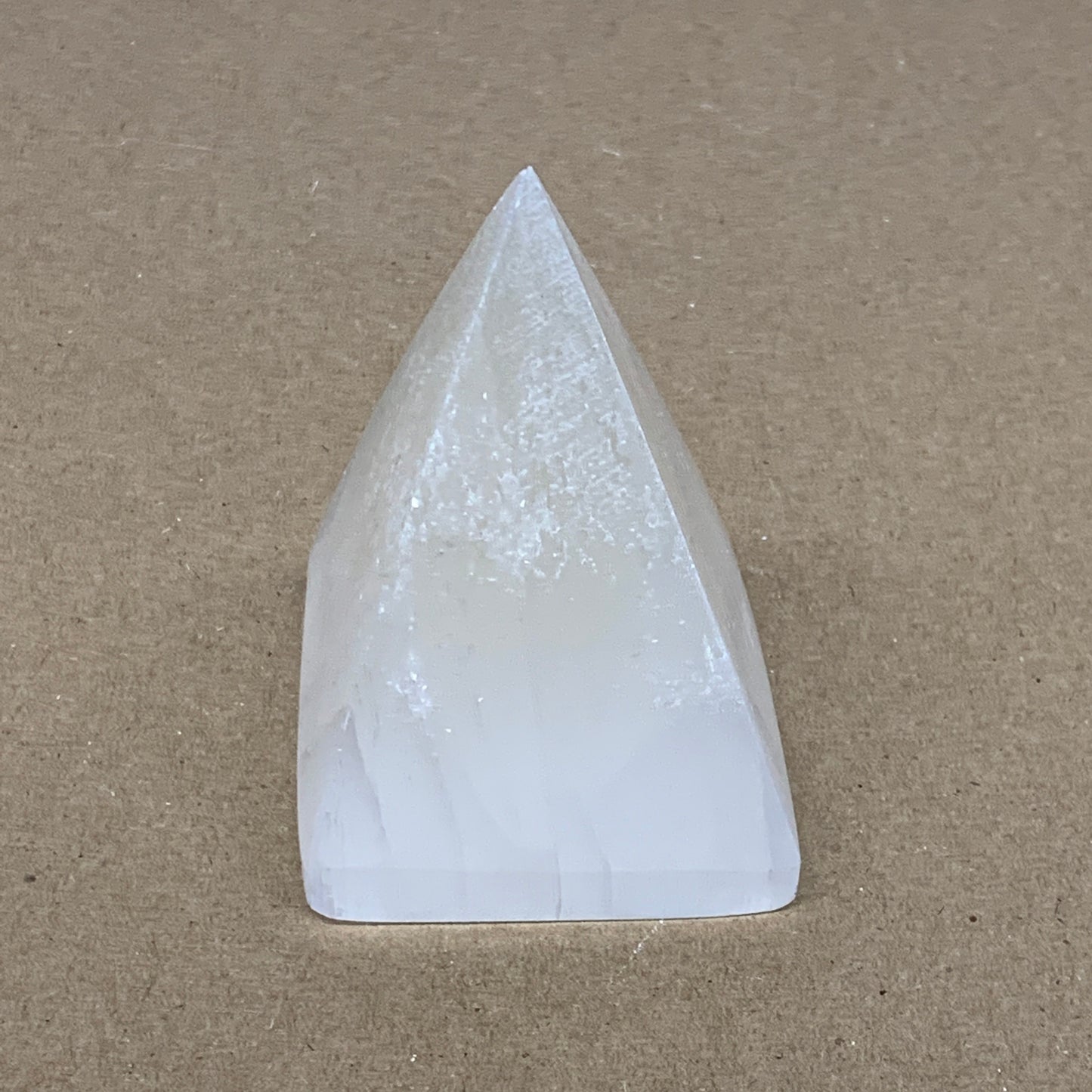 249g, 3"x2.2" White Selenite/Satin Spar Pyramid Crystal @Morocco, B24148