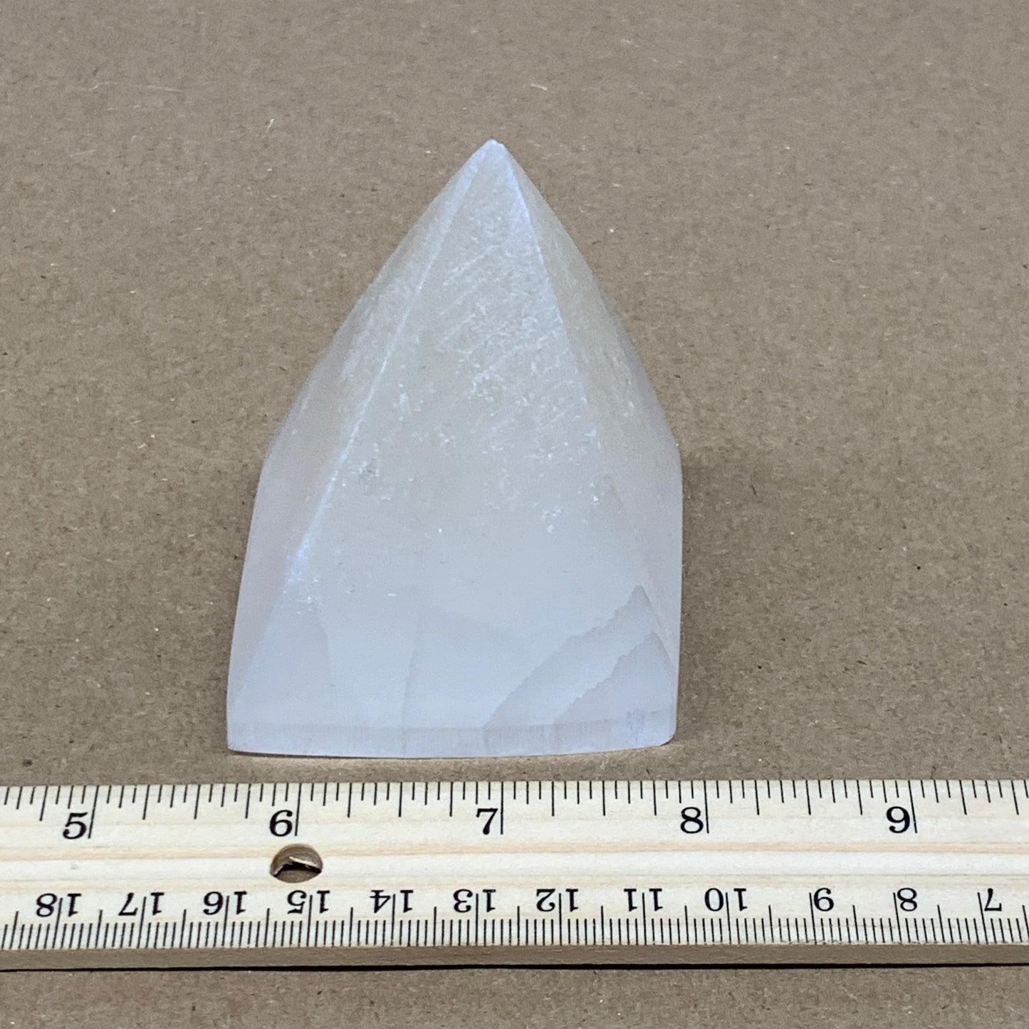 249g, 3"x2.2" White Selenite/Satin Spar Pyramid Crystal @Morocco, B24148