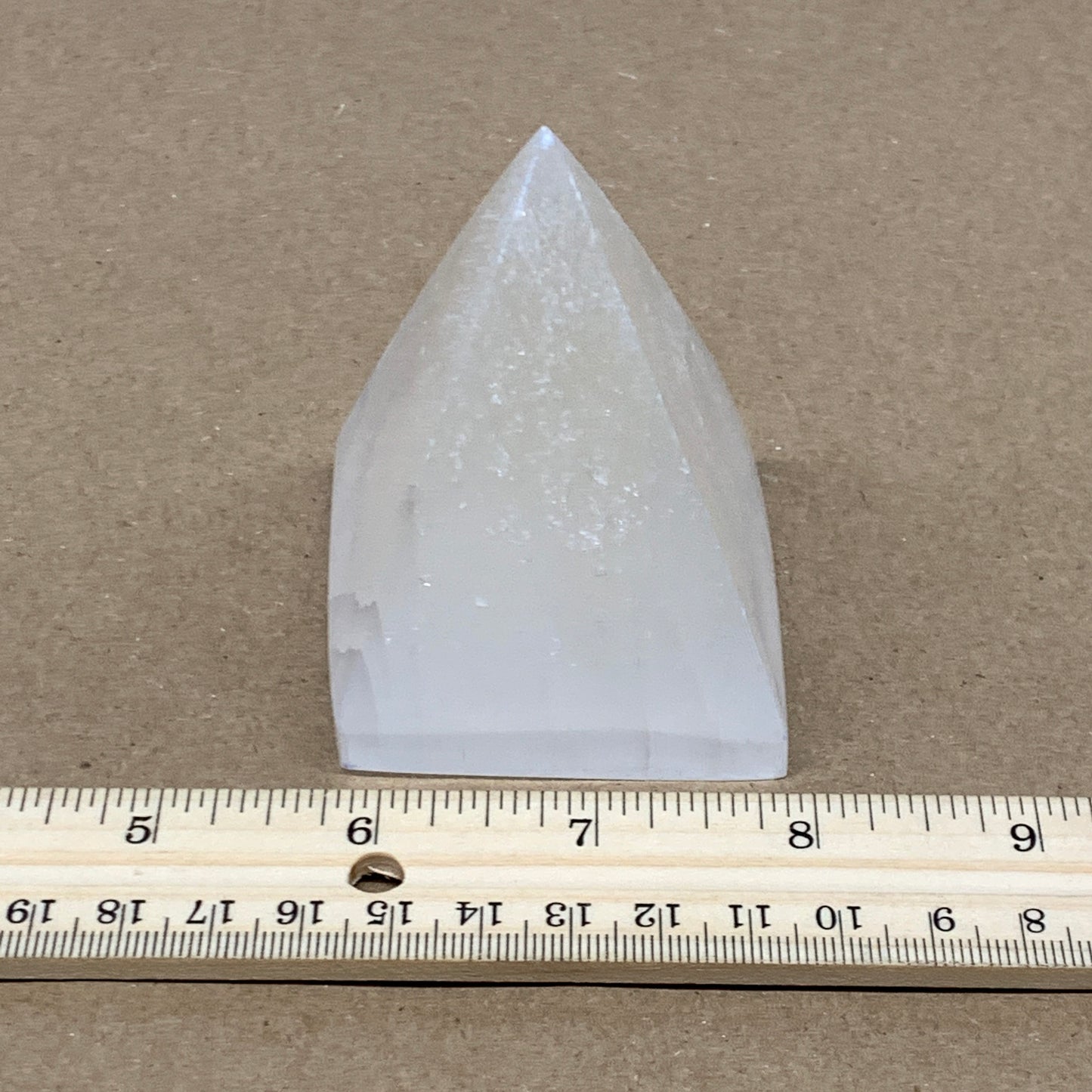 249g, 3"x2.2" White Selenite/Satin Spar Pyramid Crystal @Morocco, B24148